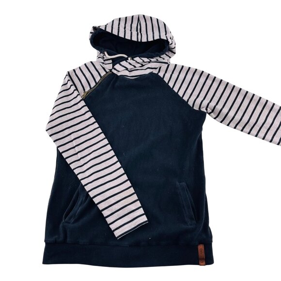 Navy & White Striped Hoodie Sweatshirt Womens Size M - Picture 1 of 4